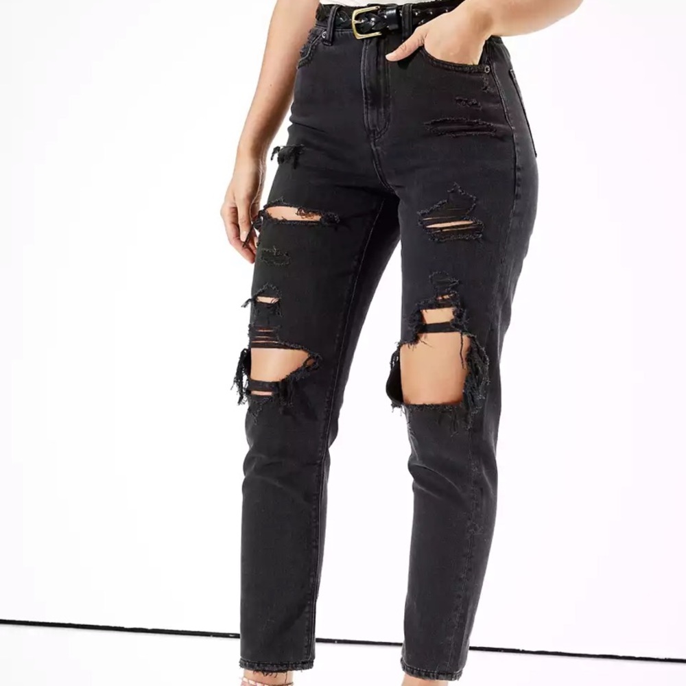 American Eagle Black Ripped Mom Jeans